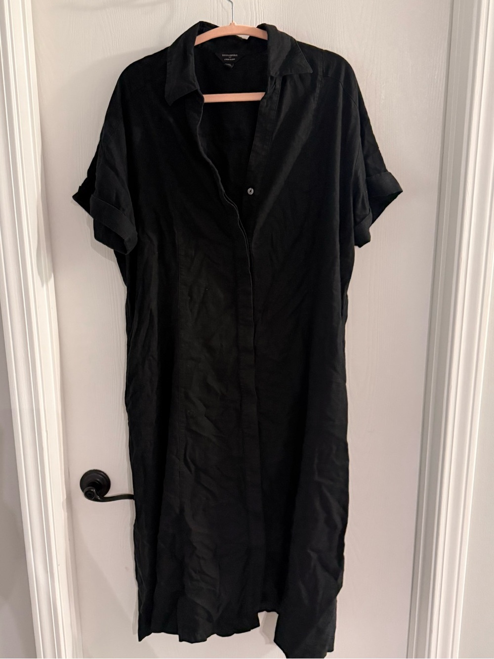 Banana Republic Size XL Black Button-Front Linen-blend Shirt Dress